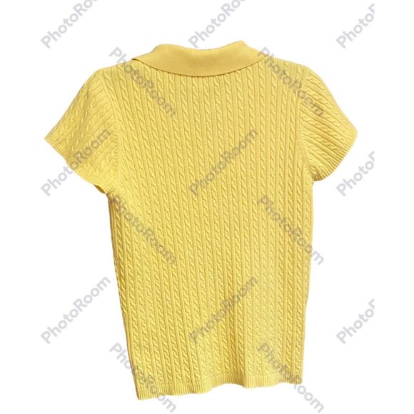 525 America Yellow Short Sleeved Sweater Buttons and Collar - Picture 2 of 4